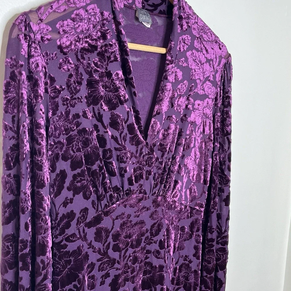 Hanky Pinky Y2K Velvet Burnout Babydoll Top Purple Womens Small Whimsigoth Fairy